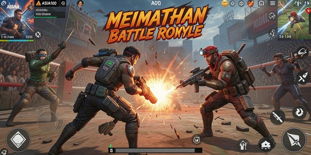 Tampilan aksi intens dalam pertandingan Battle Royale ASIA100.