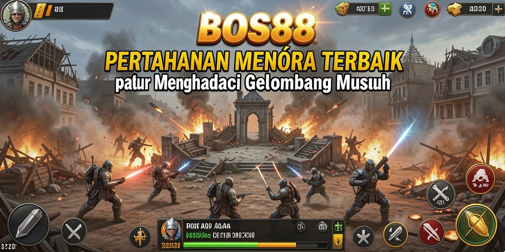Screenshot gameplay BOS88 menunjukkan menara yang siap menghadang gelombang musuh.
