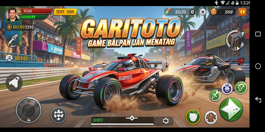 Tampilan seru gameplay GARITOTO saat balapan di trek yang menantang.