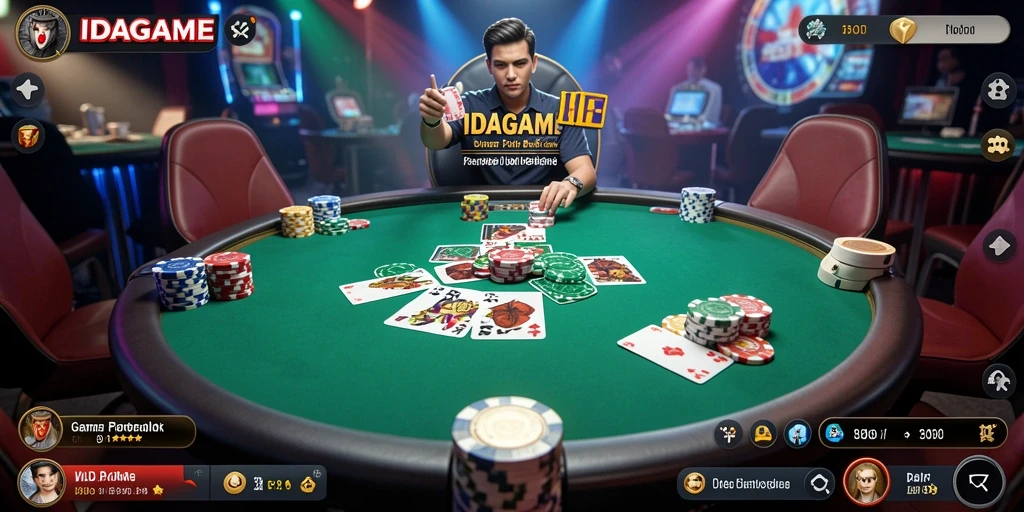 Tampilan gameplay seru IDAGAME dengan aksi poker yang mendebarkan.