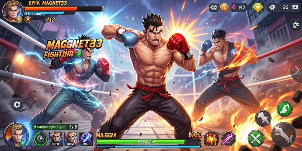 Tampilan gameplay MAGNET33 dengan pertarungan yang intens dan karakter yang menonjol.